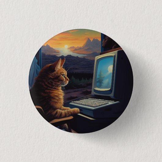 Retro Gamer Cat | 8-Bit Pixel Art Gaming Button (Vorderseite)