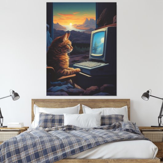 Retro Gamer Cat | 8-Bit Pixel Art Gaming Leinwanddruck (Insitu (Schlafzimmer))