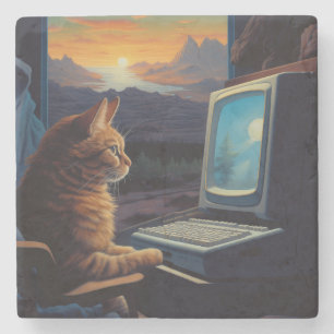 Retro Gamer Cat   8-Bit Pixel Art Gaming Steinuntersetzer