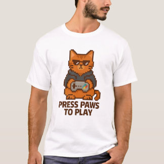 Retro Gamer Cat - Drücken Sie Pads, um Pixel Art T T-Shirt