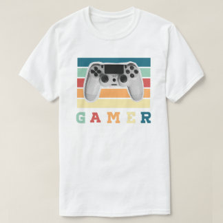 Retro-Gamer-Controller mit Vintage-Streifendesign T-Shirt
