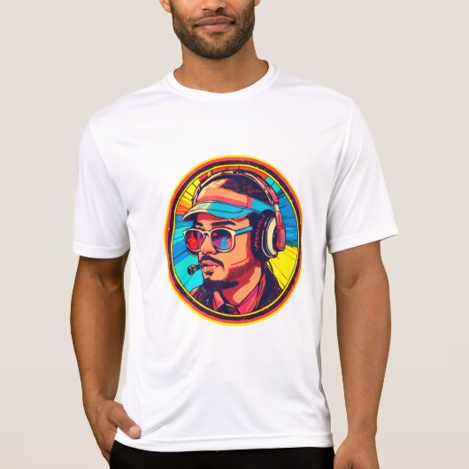 Retro Gamer Headset Neon Vibes T-Shirt (Vorderseite)