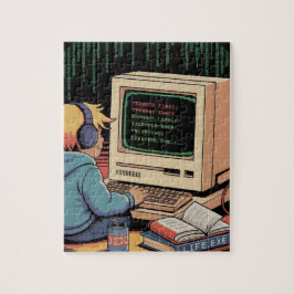 Retro Gamer Kid auf Vintagen Computer Pixel Art Puzzle