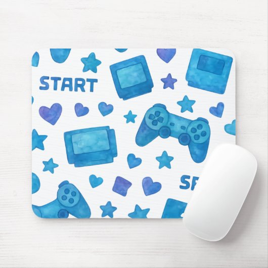 Retro Gamer Mouse Pad - Blue Video Game Controller Mousepad (Mit Mouse)