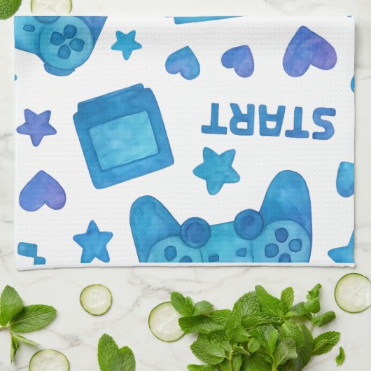 Retro Gamer Pattern Küchentuch - Blau (Gefaltet)