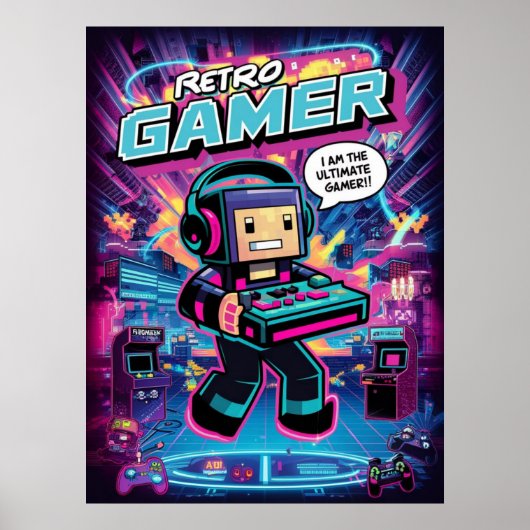 Retro Gamer Robot Poster (Vorne)