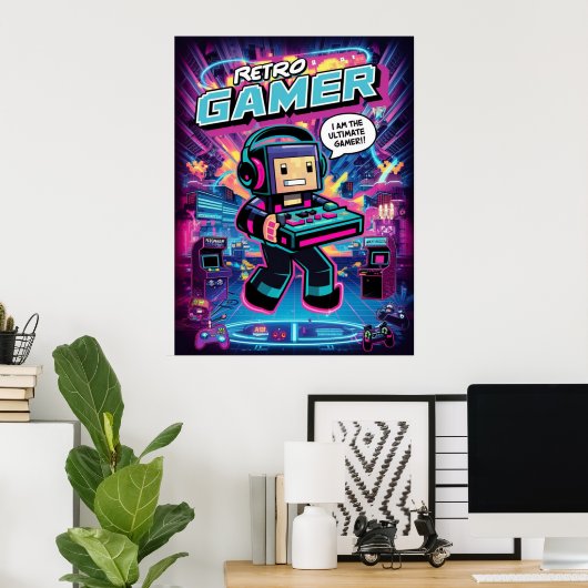 Retro-Gamer-Roboter Poster (Heimbüro)