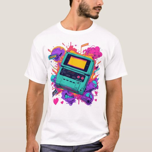 Retro Gamer Vibes - Neon Arcade T - Shirt der 90er (Vorderseite)