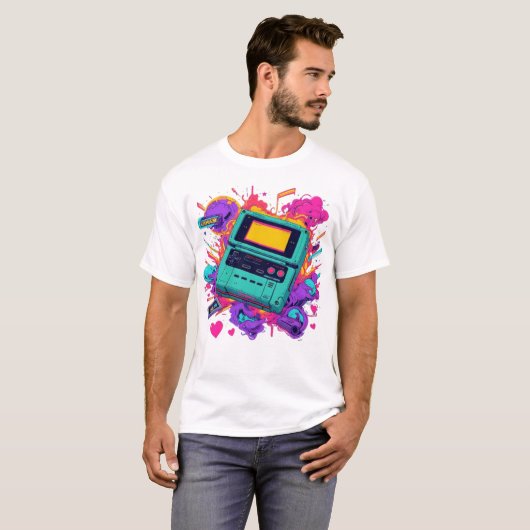 Retro Gamer Vibes - Neon Arcade T - Shirt der 90er (Vorne ganz)
