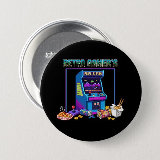 Retro Gamers Fuel & Fun | 8-Bit-Pixel-Arcade Button (Vorne & Hinten)