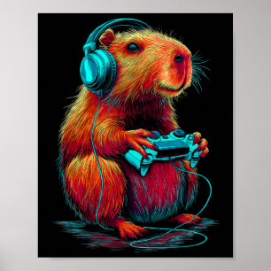 Retro-Gaming-Capyra lustiges Video-Gamer-Nagetier  Poster