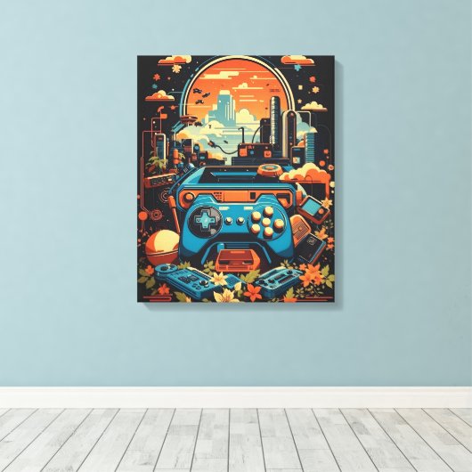 Retro Gaming City Leinwanddruck (Insitu (Holzboden))