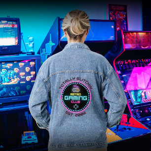 Retro-Gaming-Club-Rund-Denim-Jacke Jeansjacke