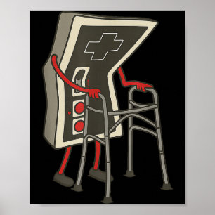 Retro-Gaming-Controller Alter Gamer mit Rollator L Poster