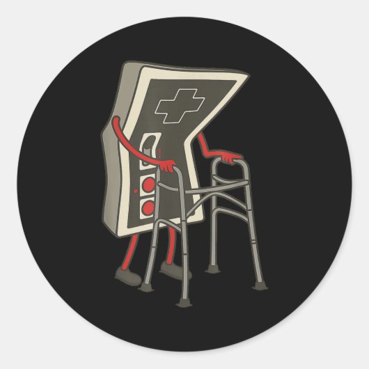 Retro Gaming Controller Old Gamer With Walker Funn Runder Aufkleber (Vorderseite)