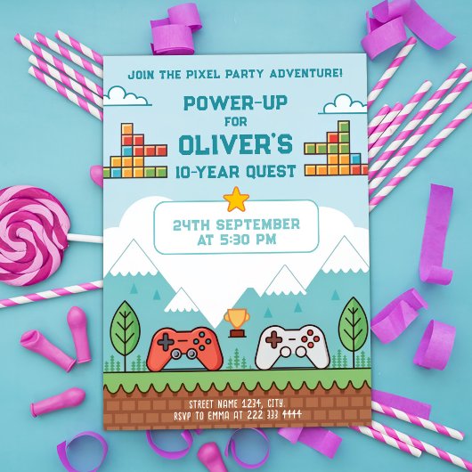 Retro Gaming Geburtstagsbash Einladung