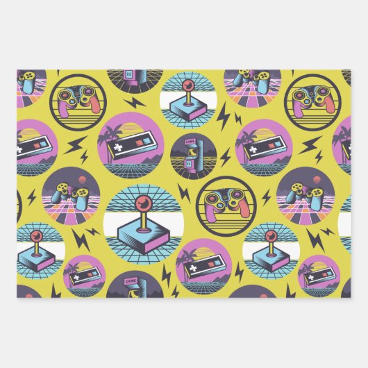 Retro Gaming Geek Gamer 80er Geschenkpapier Set (Vorderseite 2)