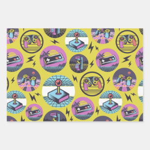 Retro Gaming Geek Gamer 80er Geschenkpapier Set