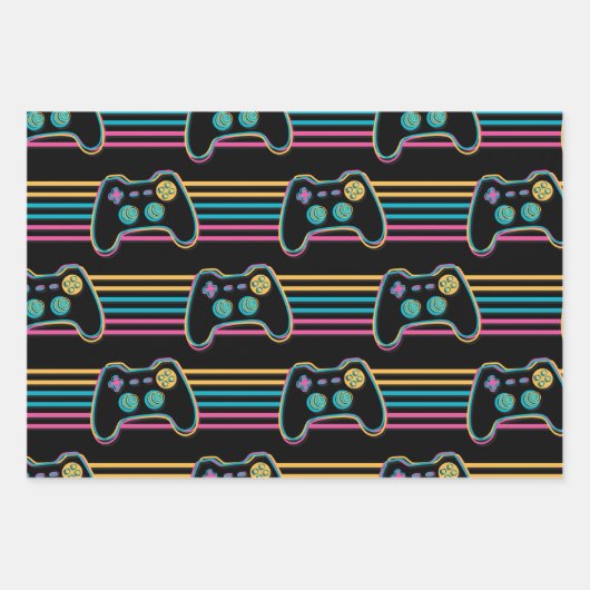 Retro Gaming Geek Gamer 80er Neonfarben Geschenkpapier Set (Vorderseite 2)