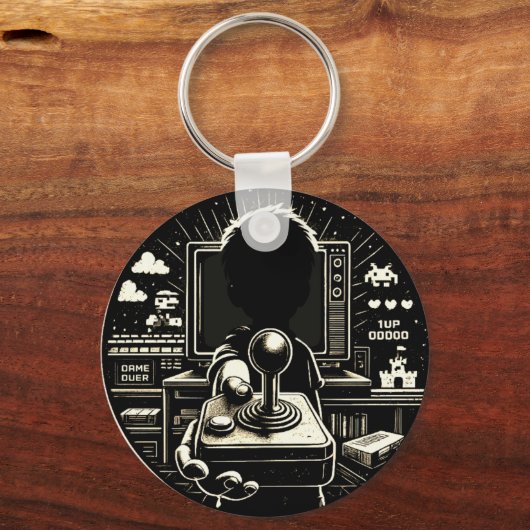 Retro-Gaming-Silhouette-Joystick-Kunst Schlüsselanhänger (Vorderseite)