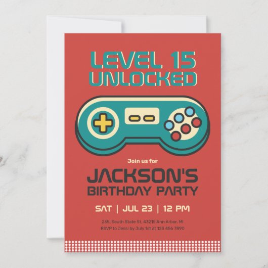 Retro Gaming Video Game Player Gamer Boy Geburtsta Einladung (Vorderseite)