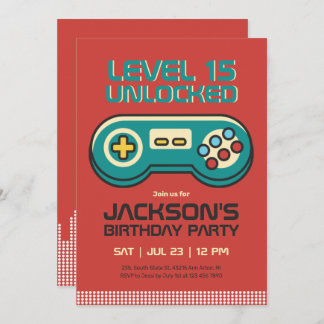 Retro Gaming Video Game Player Gamer Boy Geburtsta Einladung