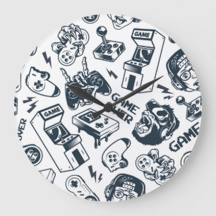 Retro-Gaming-Vintage-Muster. Große Wanduhr