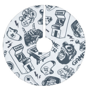 Retro-Gaming-Vintage-Muster. Polyester Weihnachtsbaumdecke