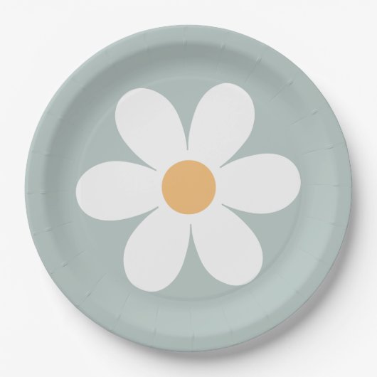 Retro-Gänseblümchen-blaue Pappteller (Vorderseite)