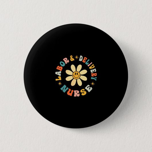 Retro-Gänseblümchen-Blume Geburts- und Entbindungs Button (Vorderseite)