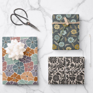 Retro-Gänseblümchen & Blumen Geschenkpapier Set