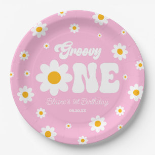 Retro-Gänseblümchen-Blumen-Groovy-Eins 1. Geburtst Pappteller