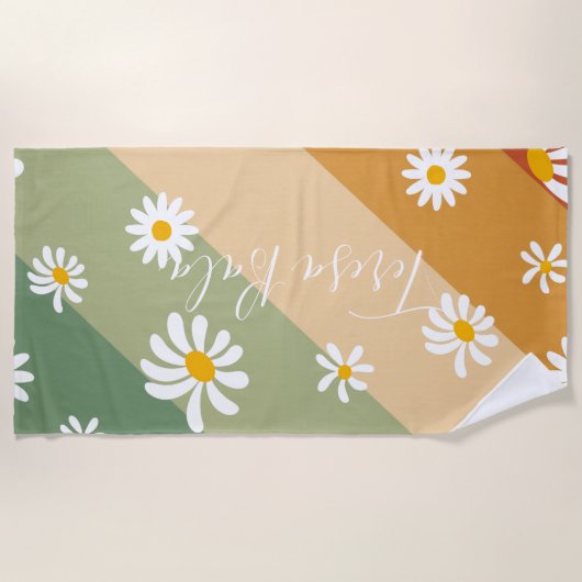 Retro-Gänseblümchen-Blumen-Regenbogen-Monogramm-St Strandtuch (Vorderseite)