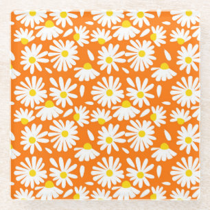 Retro-Gänseblümchen-Blumenmuster: orange vintage. Glasuntersetzer