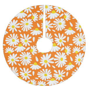 Retro-Gänseblümchen-Blumenmuster: orange vintage. Polyester Weihnachtsbaumdecke