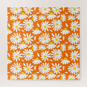 Retro-Gänseblümchen-Blumenmuster: orange vintage. Puzzle