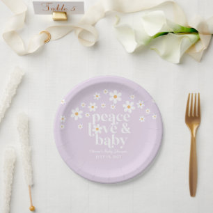 Retro Gänseblümchen Boho Frieden Liebe Baby Shower Pappteller