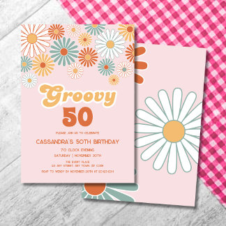 Retro-Gänseblümchen-Boho-groovy-floral-Geburtstag Einladung