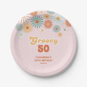 Retro-Gänseblümchen-Boho-groovy-floral-Geburtstag Pappteller