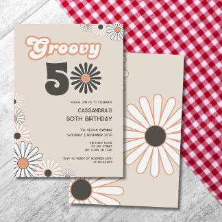 Retro-Gänseblümchen-Boho-Terrakotta-Natürlich 50. Einladung