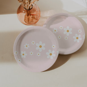 Retro-Gänseblümchen Hellrosa Blumenmuster Pappteller