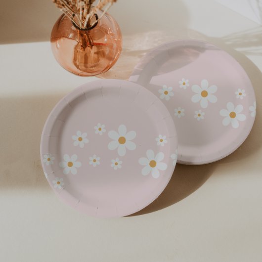Retro-Gänseblümchen Hellrosa Blumenmuster Pappteller