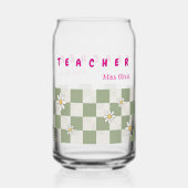 Retro Gänseblümchen Karo Personalisierter Lehrer E Dosenglas (Vorderseite)