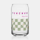 Retro Gänseblümchen Karo Personalisierter Lehrer E Dosenglas (Rückseite)
