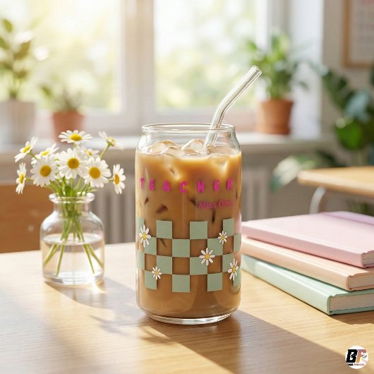 Retro Gänseblümchen Karo Personalisierter Lehrer E Dosenglas