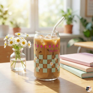 Retro-Gänseblümchen-Karo-Personalisierter-Lehrer-I Dosenglas