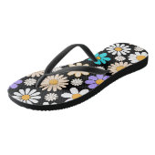 Retro-Gänseblümchen-Muster Einfach.01. Schwarzer H Badesandalen (Schrägansicht)
