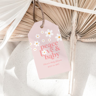 Retro Gänseblümchen Pink Boho Peace Liebe Baby Sho Geschenkanhänger