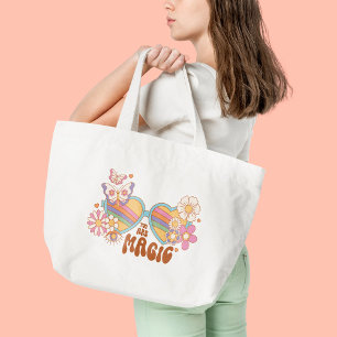 Retro-Gänseblümchen-, Regenbogen- und Schmetterlin Tragetasche