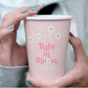Retro-Gänseblümchen-Rosa-Baby-Party Pappbecher